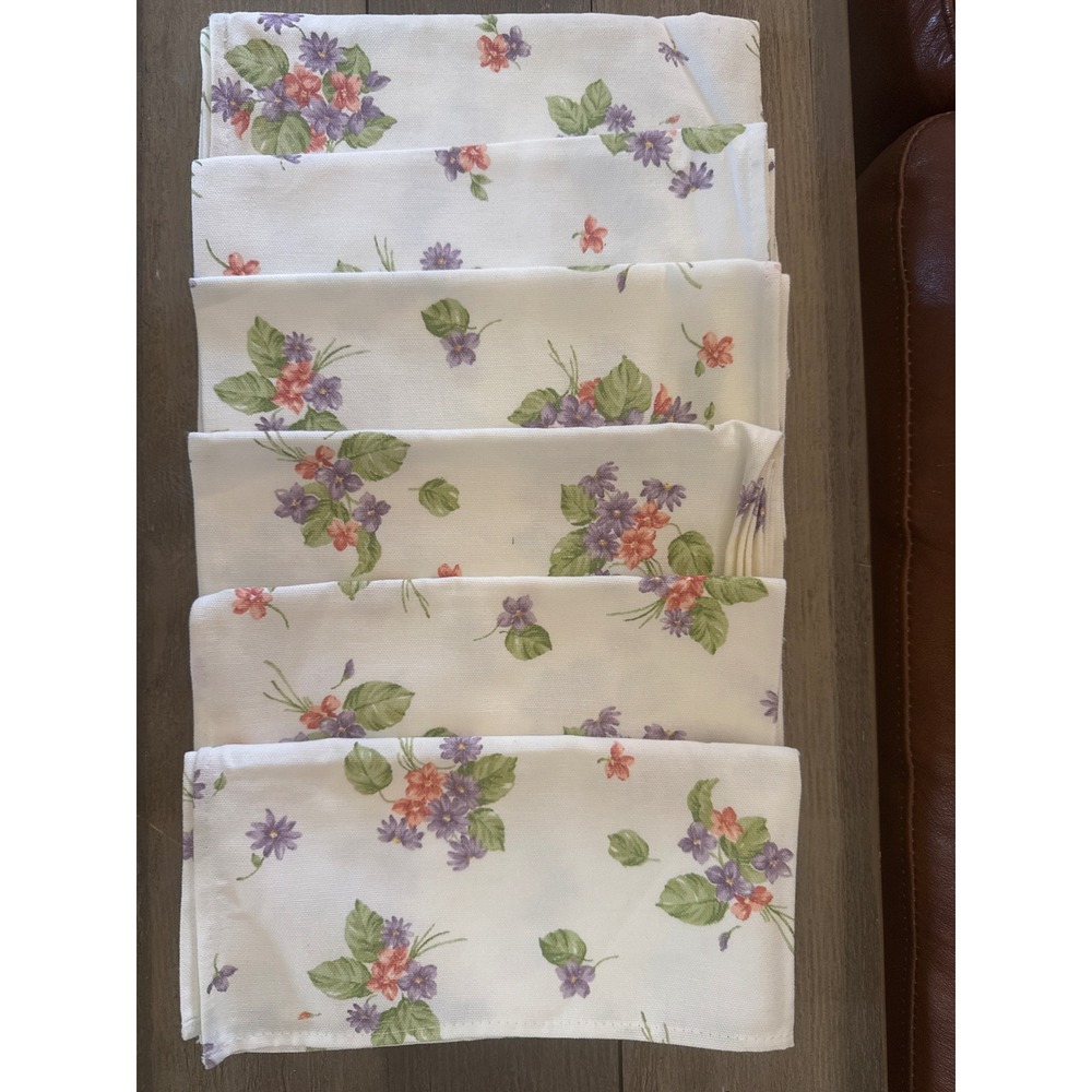 Waverly Garden Room Floral Cloth Napkins Set of 6 Purple Violets White 18x18